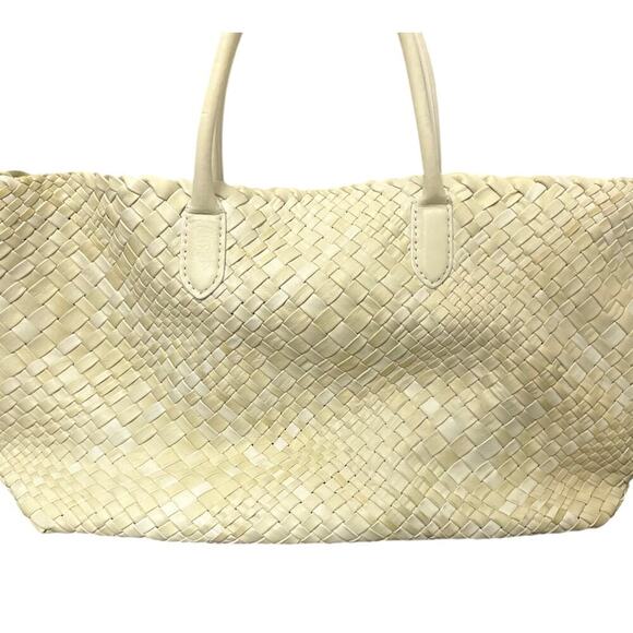 Laurent Effel St. Barth Woven Magnet Closure Beige Leather Handbag Tote - Picture 4 of 6
